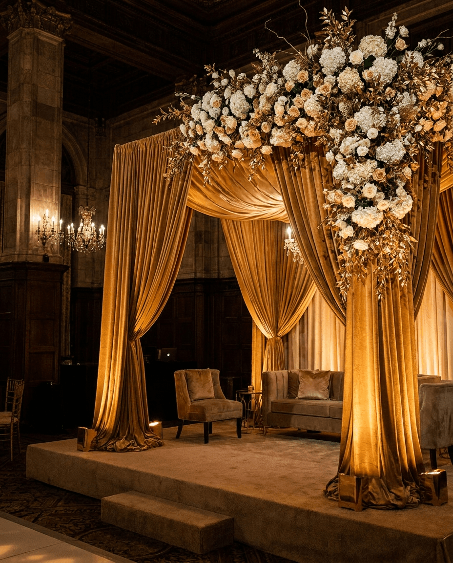 Opulent gold event decor and staging