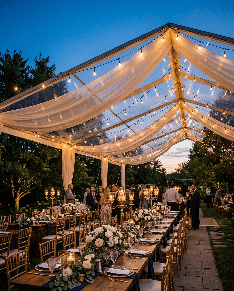 Marquee reception at dusk